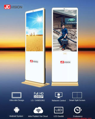 Android/Windows OS 65 inch White Floor Stand Digital Signage voor het weergeven van 4k- 7/24 D/H