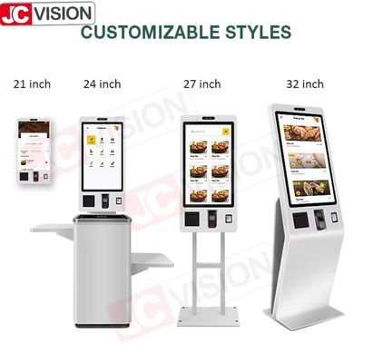 Gepersonaliseerde 27 inch vloer staande touchscreen kiosk interactieve betaling kiosk zelfbediening kiosk met printer qr-scan terminal
