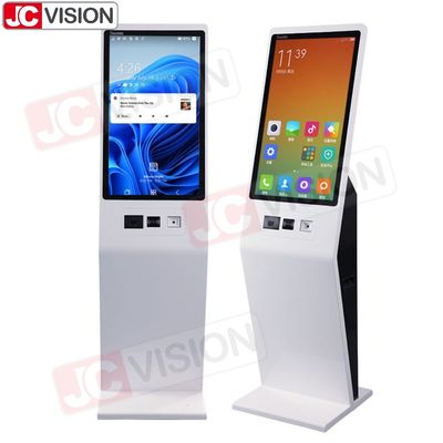 Gepersonaliseerde 27 inch vloer staande touchscreen kiosk interactieve betaling kiosk zelfbediening kiosk met printer qr-scan terminal
