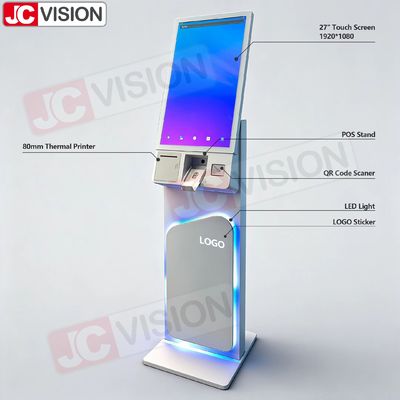 Gepersonaliseerde 27 inch vloer staande touchscreen kiosk interactieve betaling kiosk zelfbediening kiosk met printer qr-scan terminal