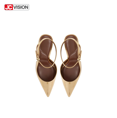 JCVISION Puntige teen Slingback Pumps Metalen spiegel Vegan Leather High Stiletto Heels D'Orsay Party Dress Shoes