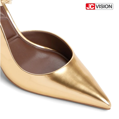 JCVISION Puntige teen Slingback Pumps Metalen spiegel Vegan Leather High Stiletto Heels D'Orsay Party Dress Shoes