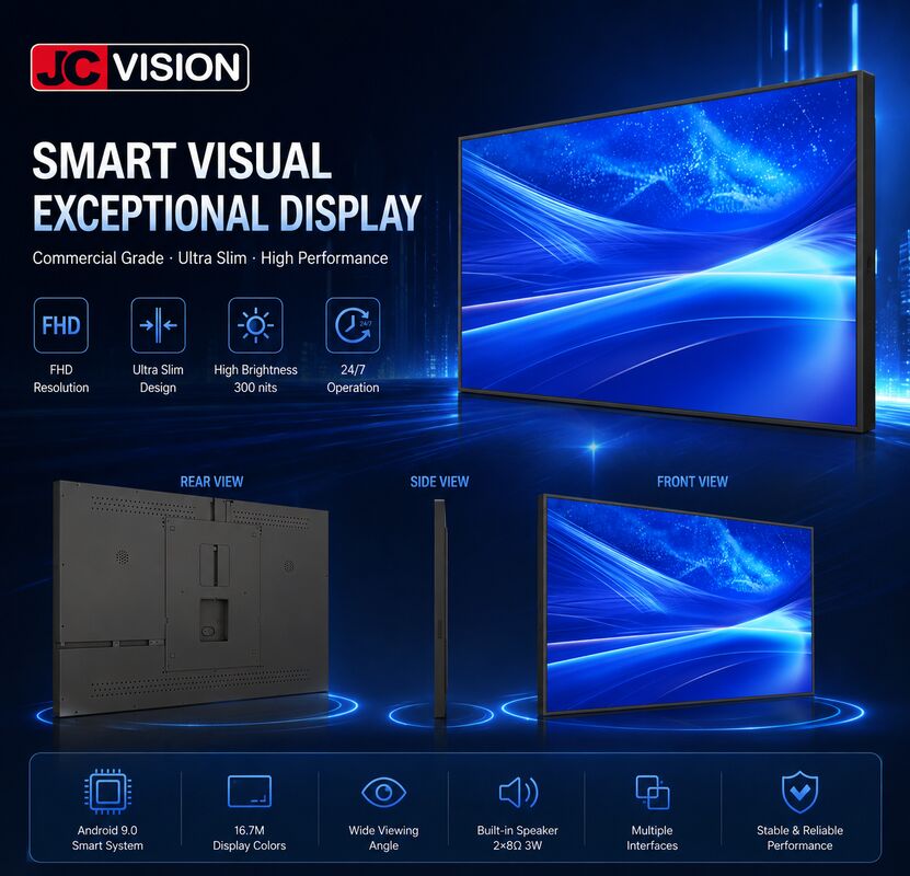 JCVision 55-inch Indoor Digital Signage Display E-LED achtergrondverlichting, brede kijkhoek, wandlamp voor detailhandel en horeca (HD-352C)