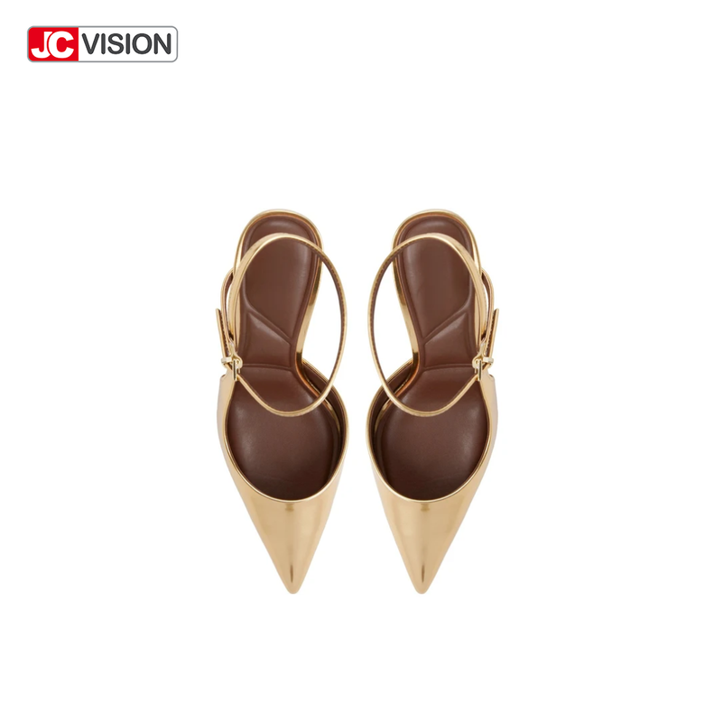 JCVISION Puntige teen Slingback Pumps Metalen spiegel Vegan Leather High Stiletto Heels D'Orsay Party Dress Shoes